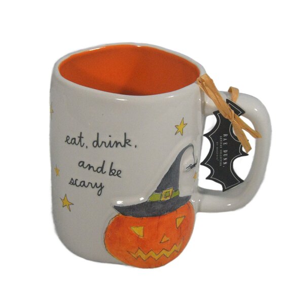 Rae Dunn Other - Rae Dunn Halloween Eat Drink and Be Scary Mug Pumpkin with Witch Hat
